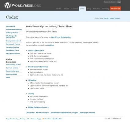 WordPress Optimization Cheat Sheet