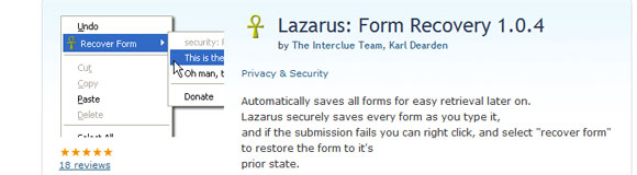 lazarus recover formular firefox addon 2 Great Tips In Firefox Against Common Frustration!